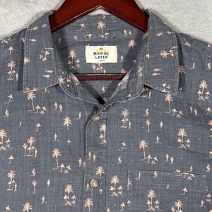 Marine Layer Shirt Mens Large Gray Palm Tree Beach Print Short Sleeve Button Up